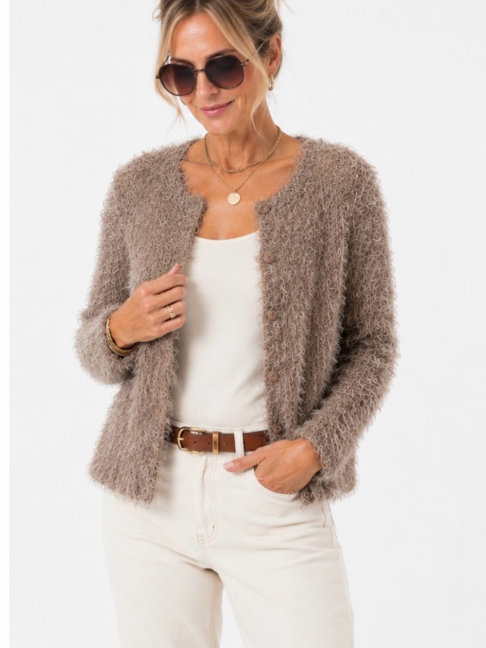 Femme Fatale Taupe Eyelash Knit Cardigan Size Small NWT Size S